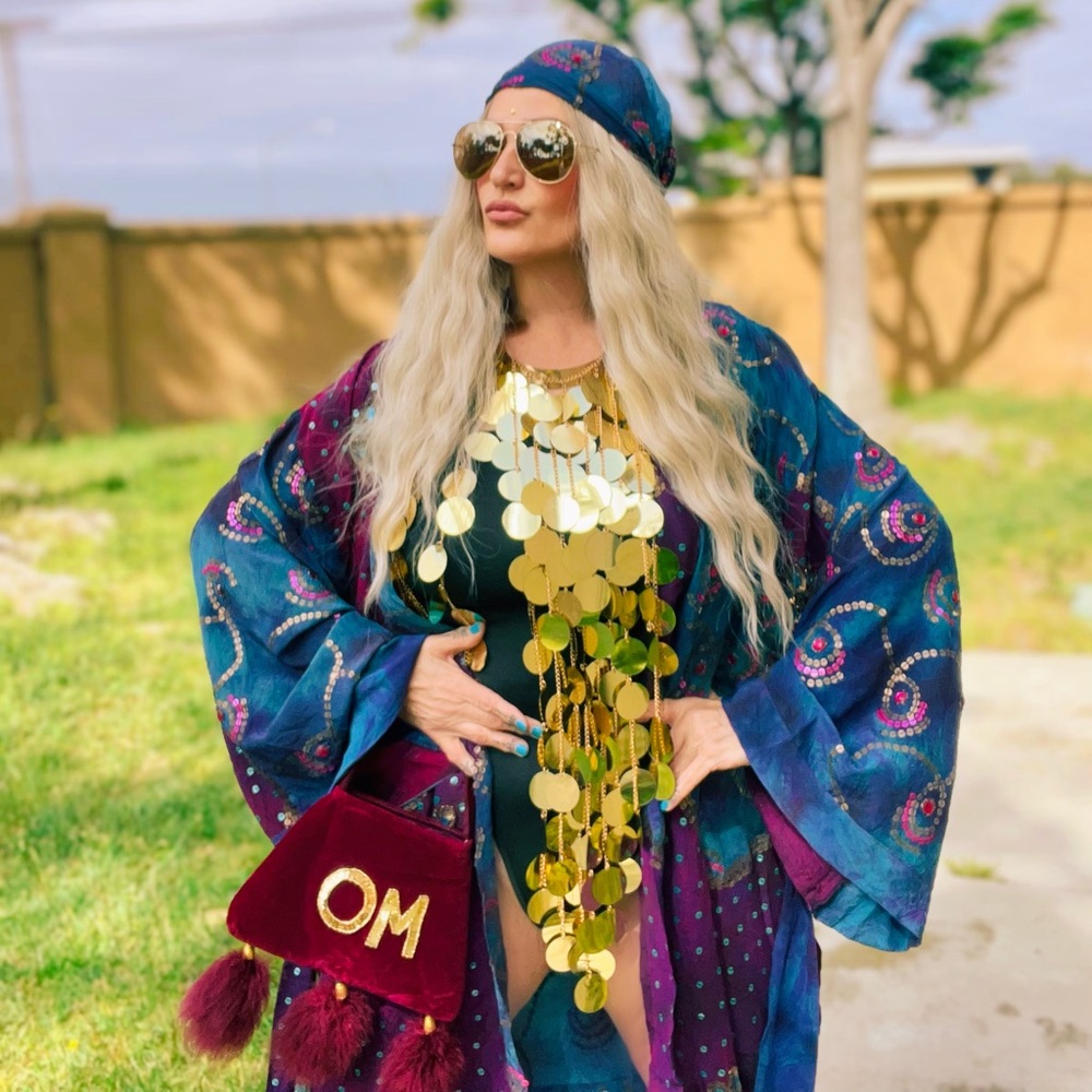 ULTIMATE BOHEMIAN BEADED OM VOYAGE KIMONO W/MATCHING SCARF